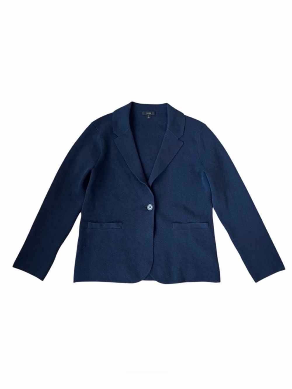 J. Crew Wool Blend Camille Shrunken Sweater Blazer Button Front Navy Sz Medium